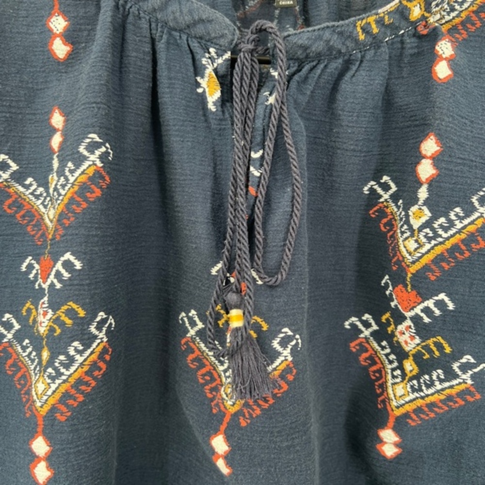 madewell folkstitch popover peasant blouse boho top navy blue southwestern‎ XS - Picture 9 of 9
